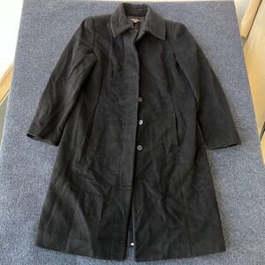 Brooks Brothers Coat Womens 12 Black Button Front Long Overcoat Woven in Italy